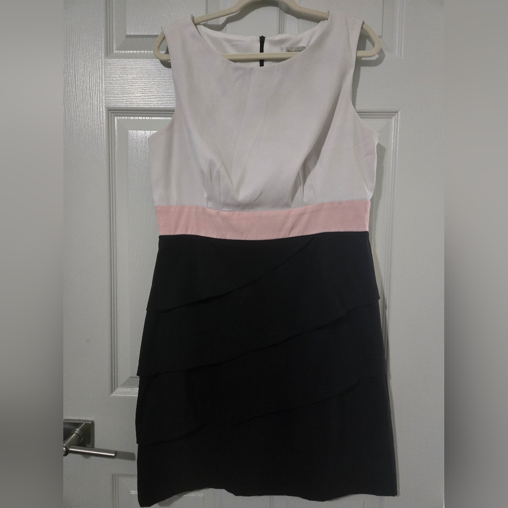 dressbarn Black, White, and Pink Tiered Mini Dress